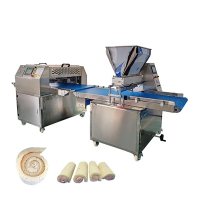 Machine automatique de revêtement et de roulage de crème pour gâteaux en roul...